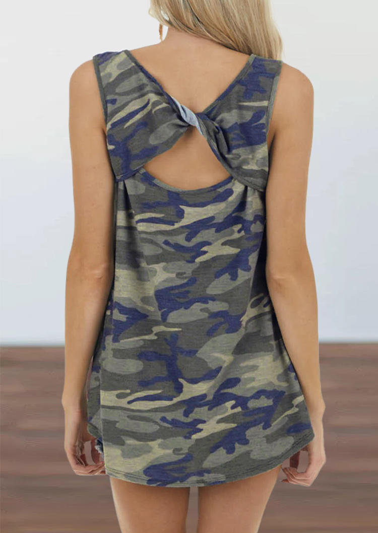 

Camouflage Back Twist Hollow Out Tank, 502876