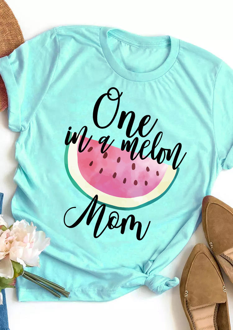 One In A Melon Mom Casual T-Shirt Tee - Lake Blue