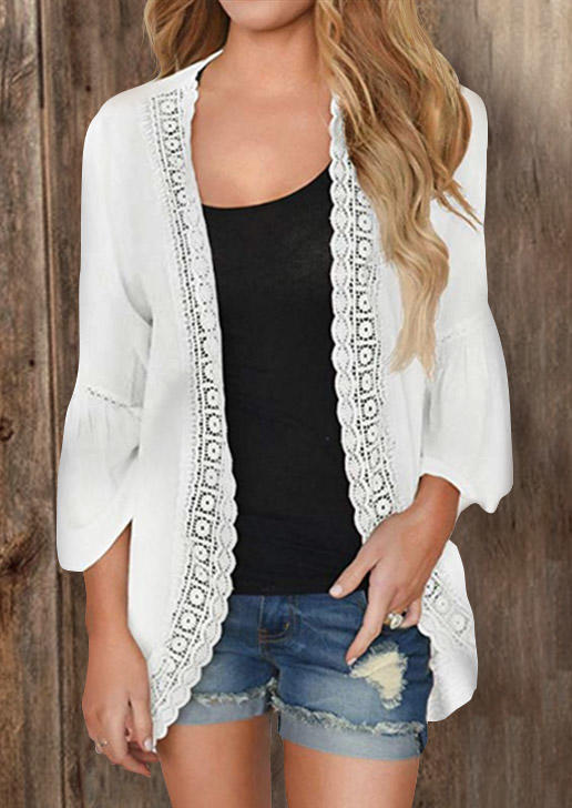 

Lace Splicing Flare Sleeve Cardigan - White, 502938