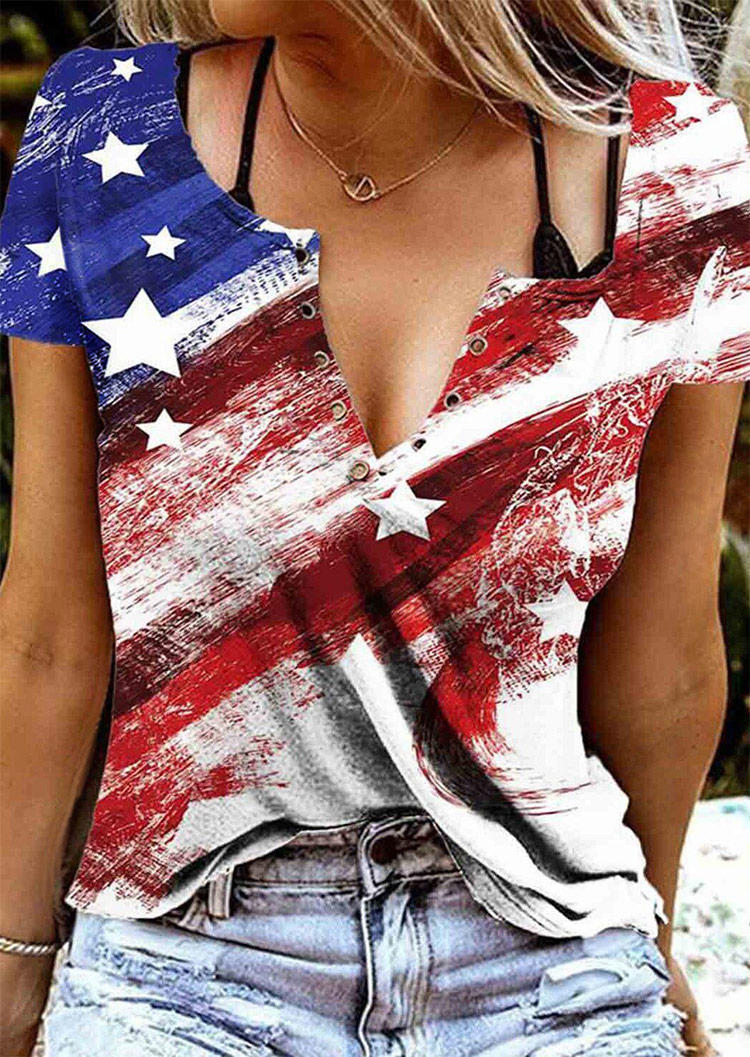 

American Flag Star Blouse without Black Camisole, Multicolor, 503128