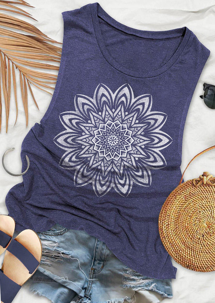 

Mandala O-Neck Casual Tank - Deep Blue, 501770