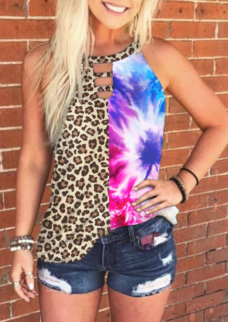 

Leopard Tie Dye Keyhole Neck Halter Tank, Multicolor, 502558