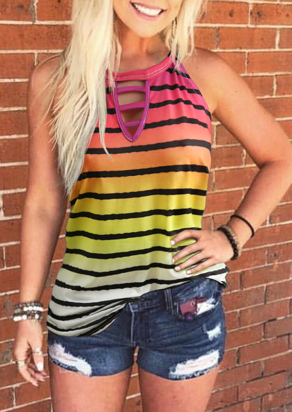 

Gradient Striped Keyhole Neck Tank, Stripe, 502652