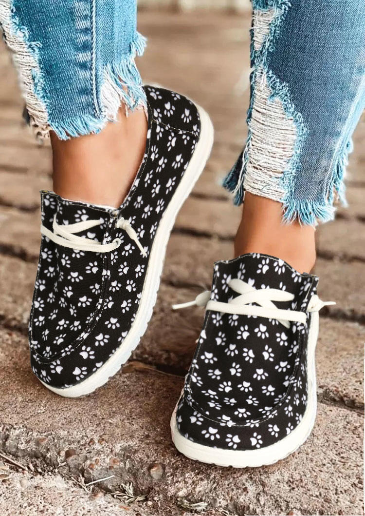 Dog Paw Slip On Flat Canvas Sneakers - Black, 502704