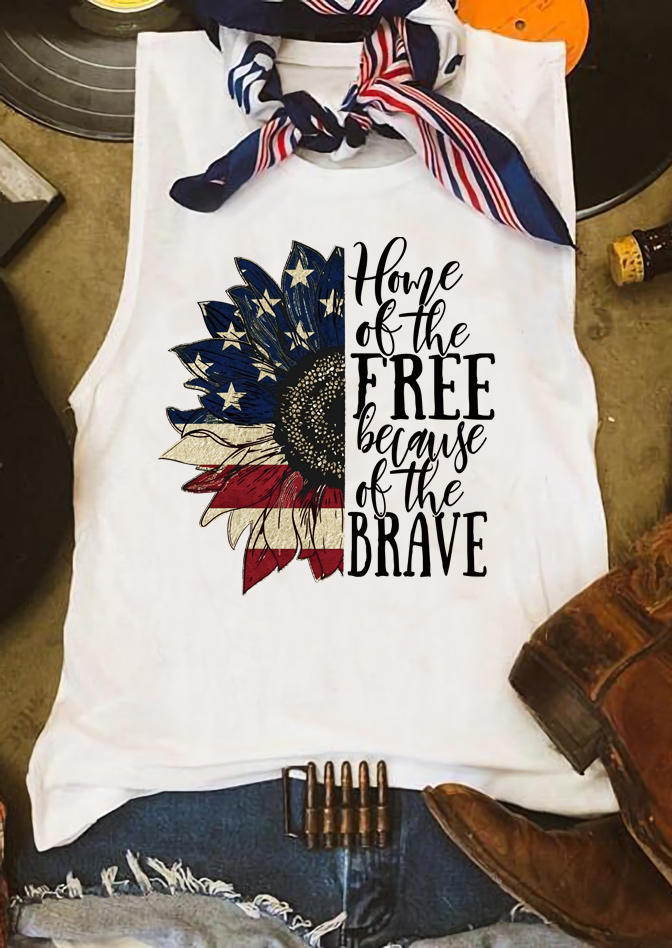 

Sunflower American Flag Home Of The Free Because Of The Brave Tank - White, 502740