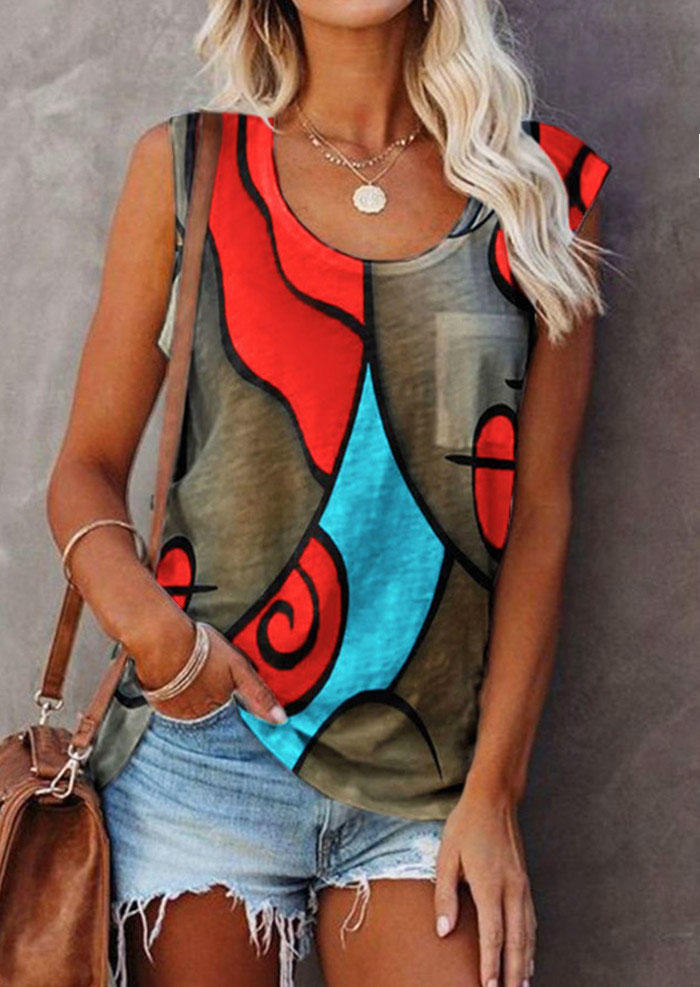 

Color Block O-Neck Casual Tank, Multicolor, 502824