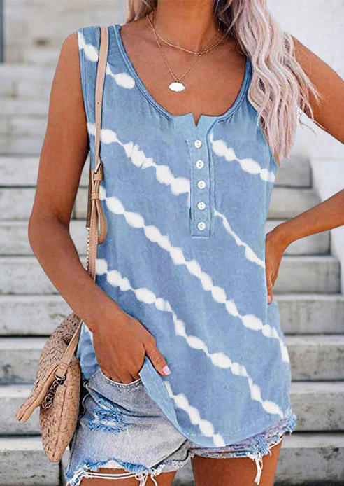 

Striped Tie Dye Button Casual Tank - Light Blue, 502934