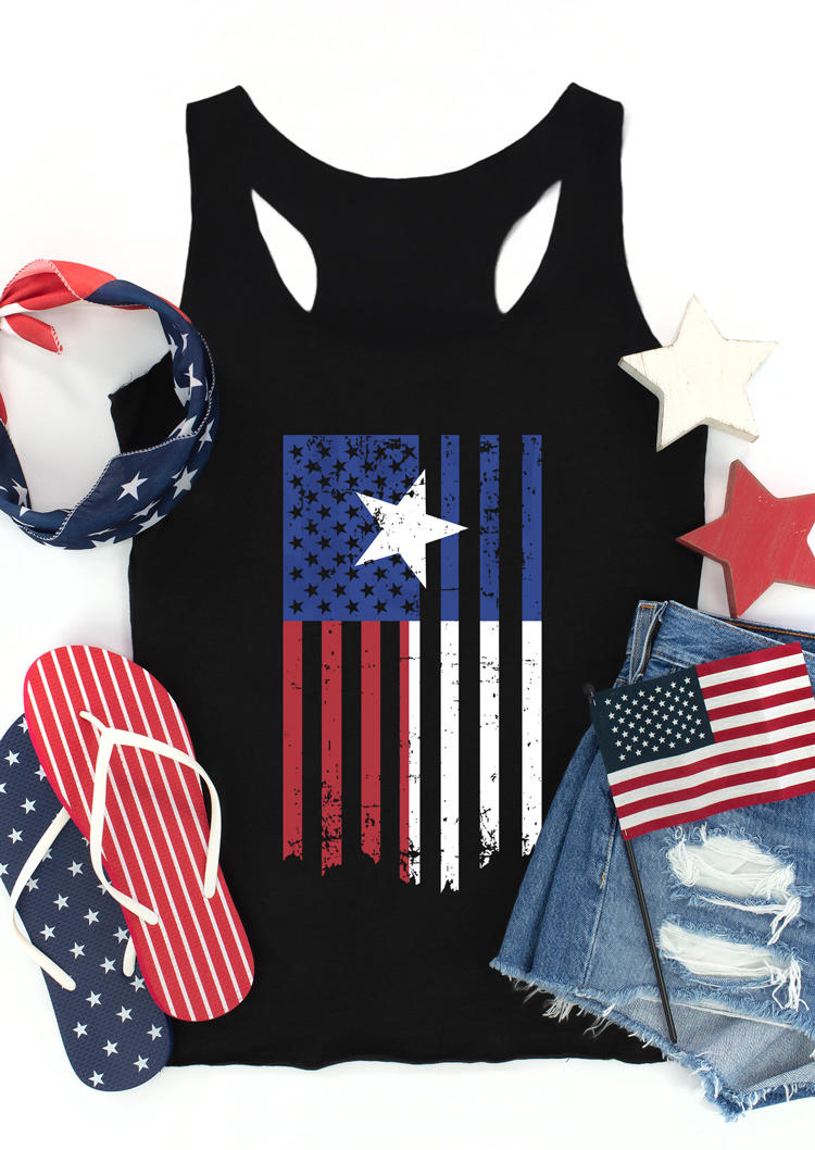 

Texas American Flag Star Striped Racerback Tank - Black, 503037