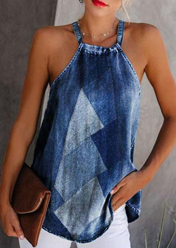 

Geometric Color Block Halter Tie Camisole, Multicolor, 503046