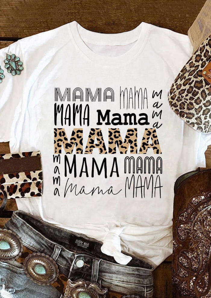 

Leopard Mama O-Neck T-Shirt Tee - White, 503062