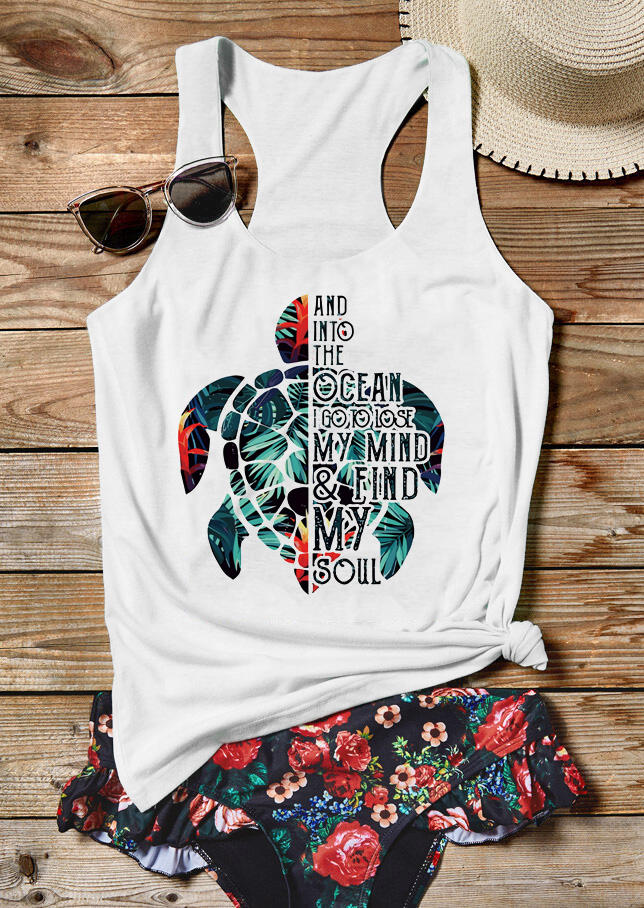 

I Go To Lose My Mind And Find My Soul Turtle Palm Tree Tank - White, 503068
