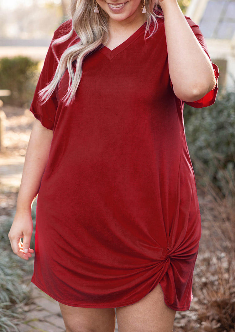 

Plus Size Twist O-Neck Mini Dress - Burgundy, 503154
