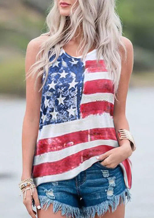

American Flag Star Striped Sleeveless Tank, Multicolor, 503196