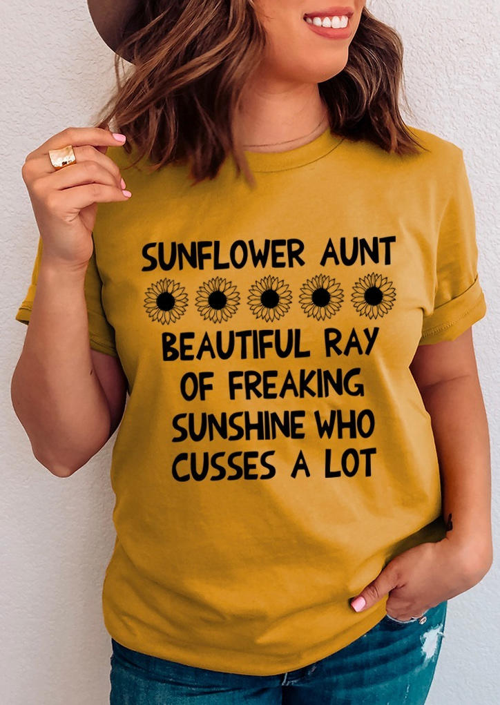 Sunflower Aunt Beautiful Ray O-Neck T-Shirt Tee - Yellow 501439