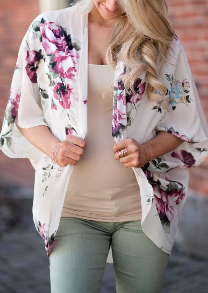 

Floral Sun Protection Open Front Cardigan - White, 502498