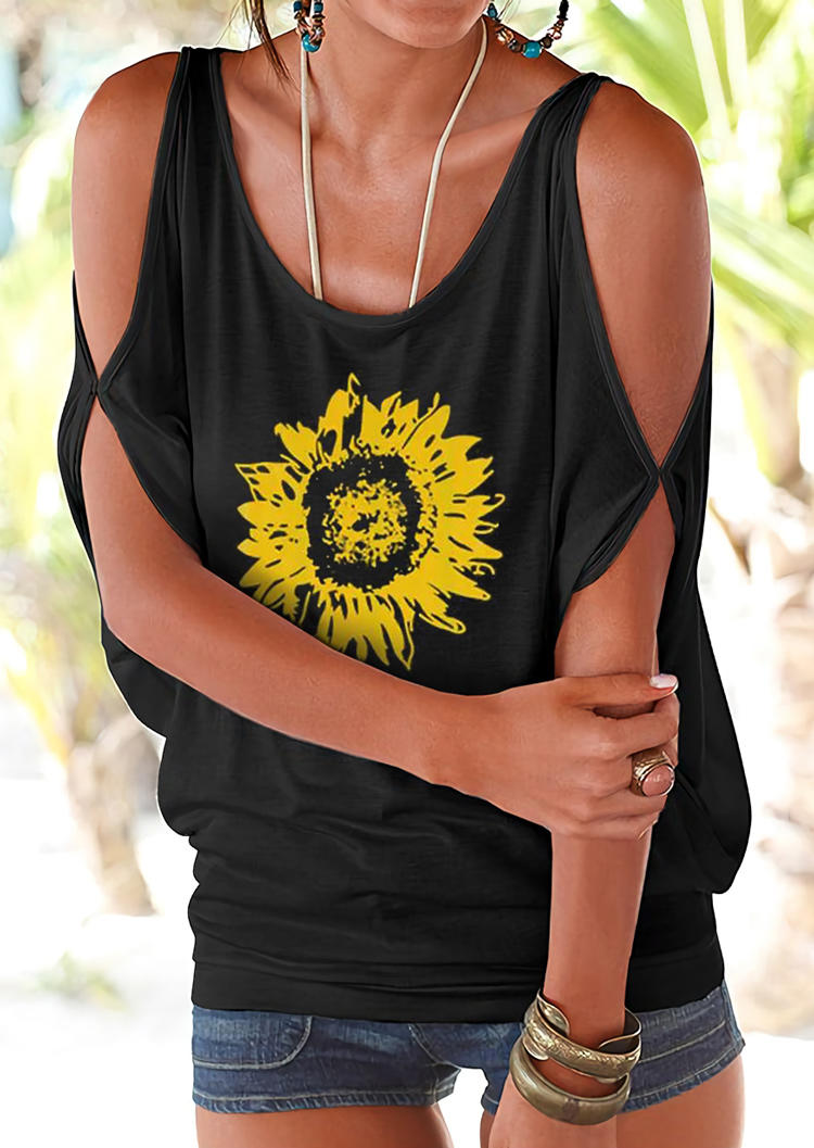 

Sunflower Cold Shoulder Hollow Out Tie Blouse - Black, 502759