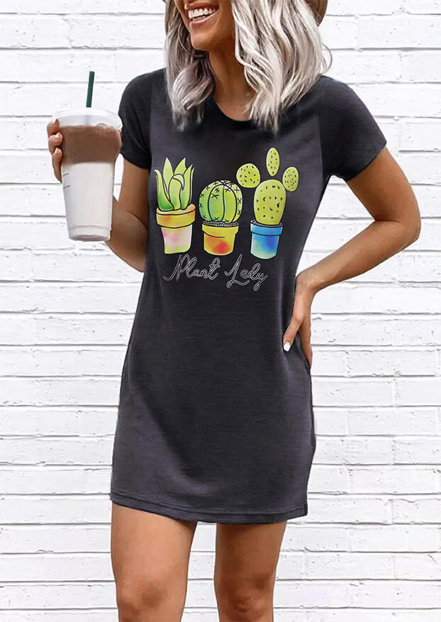 

Cactus Plant Lady O-Neck Mini Dress - Gray, 502770