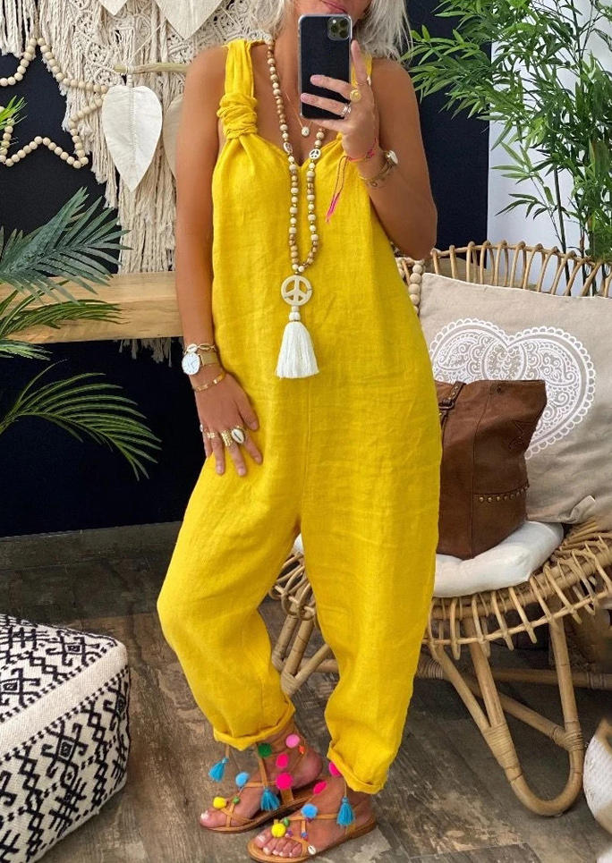 

Twist Hollow Out Jumpsuit, Yellow, 503163