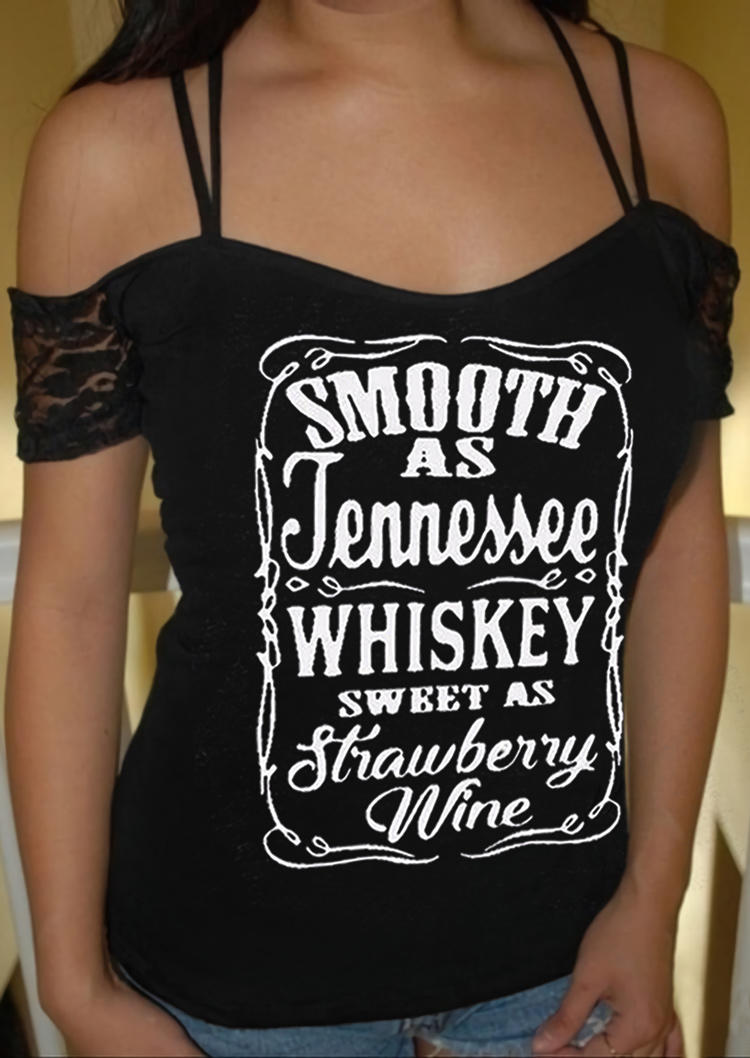

Lace Splicing Tennessee Whiskey Sweet As Strawberry Wine Blouse - Black, 503447