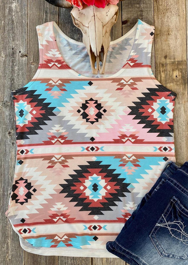 

Western Geometric Aztec Sleeveless Tank, Multicolor, 502643