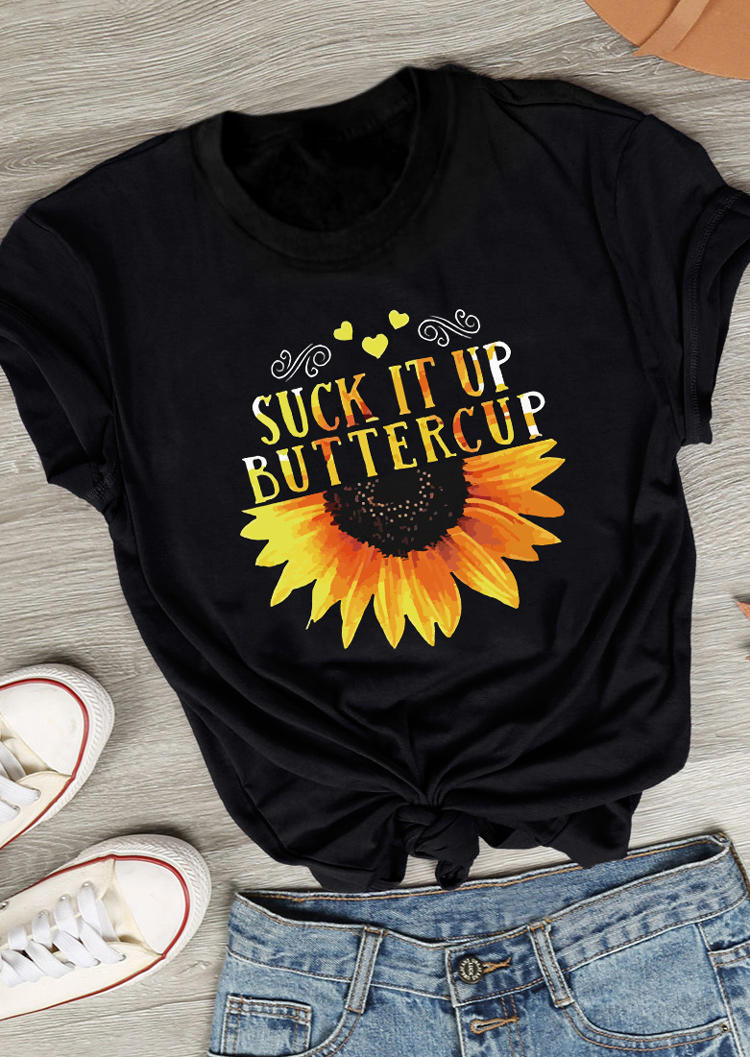 

Suck It Up Buttercup Sunflower Heart T-Shirt Tee - Black, 502746