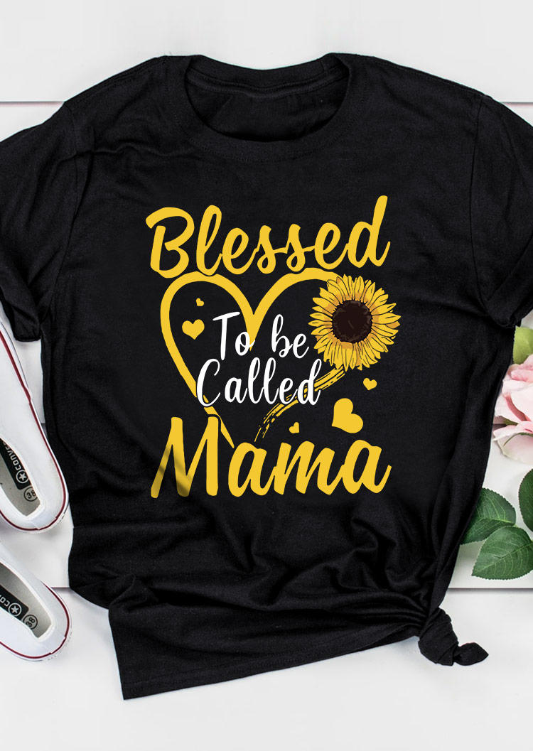 

Blessed To Be Called Mama Heart Sunflower T-Shirt Tee - Black, 502751
