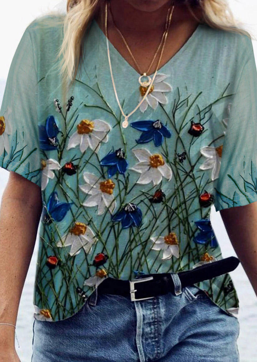 

Floral Oil Painting V-Neck Blouse, Multicolor, 502832