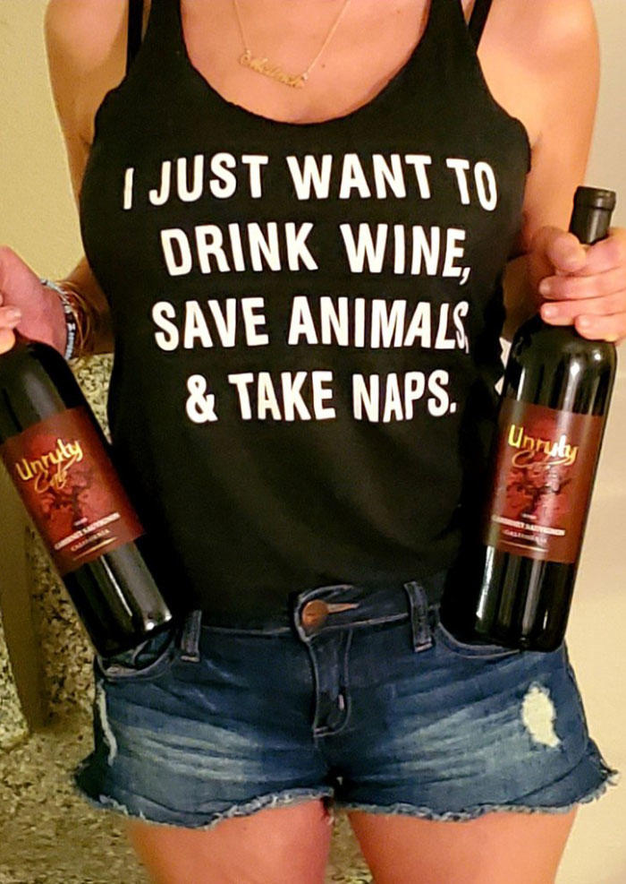 

I Just Want To Drink Wine Save Animals & Take Naps Tank - Black, 503102