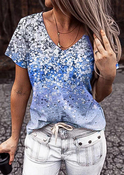

Gradient Oil Painting Casual Blouse - Blue, 503234