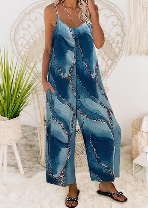 

Pocket Spaghetti Strap Casual Jumpsuit, Multicolor, 503312