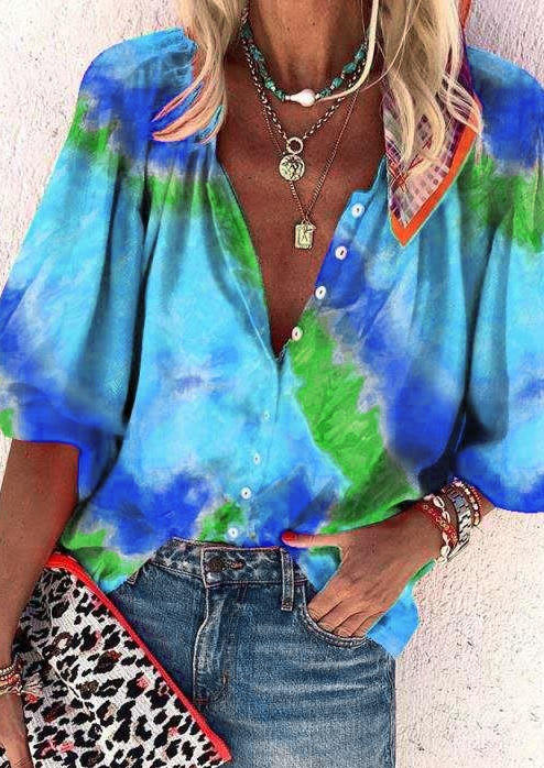 

Tie Dye Button Elastic Cuff Shirt, Multicolor, 503347