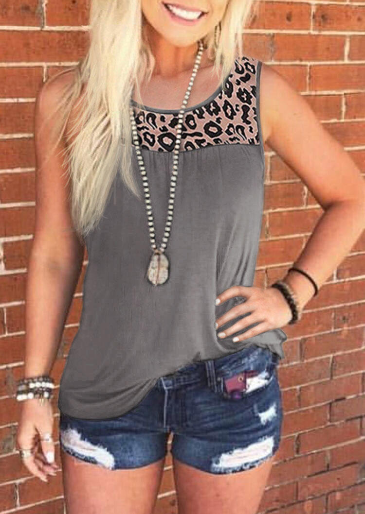 

Leopard Sleeveless Casual Tank - Gray, 503456