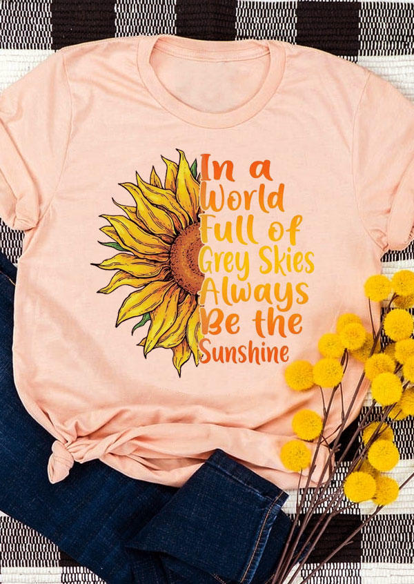 

In A World Full Of Grey Skies Sunflower T-Shirt Tee - Light Pink, 503459