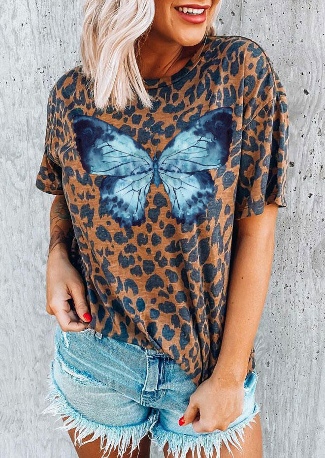 Buy Leopard Butterfly O-Neck T-Shirt Tee. Picture