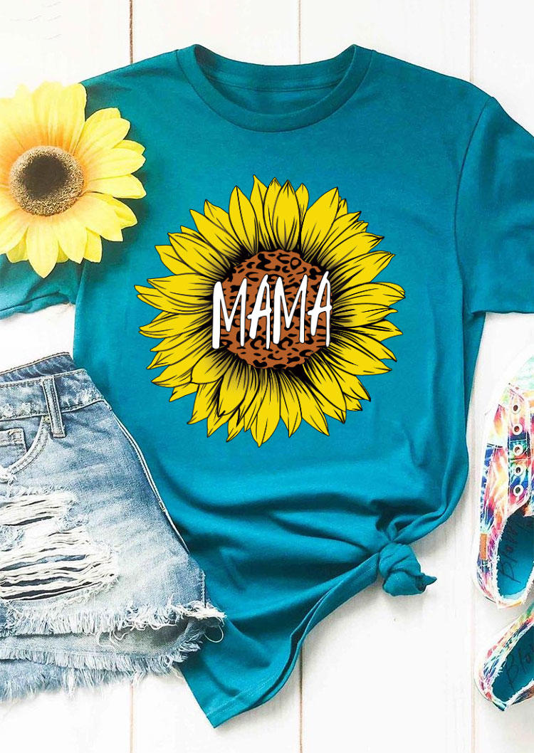 

Leopard Mama Sunflower T-Shirt Tee - Cyan, 503499