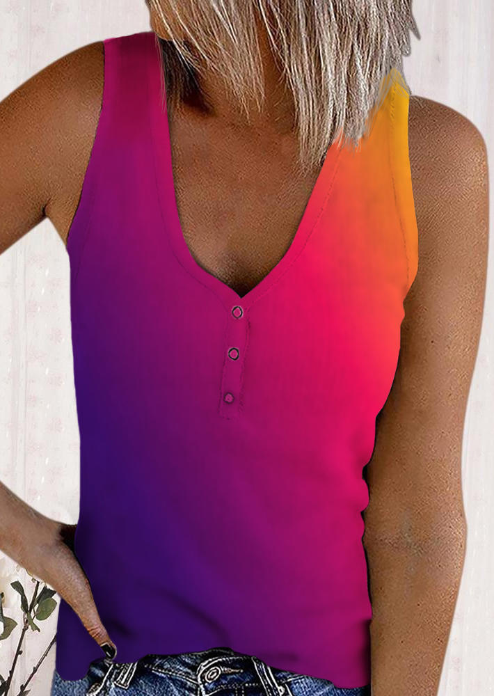 

Gradient Button Sleeveless V-Neck Tank - Purple, 503518