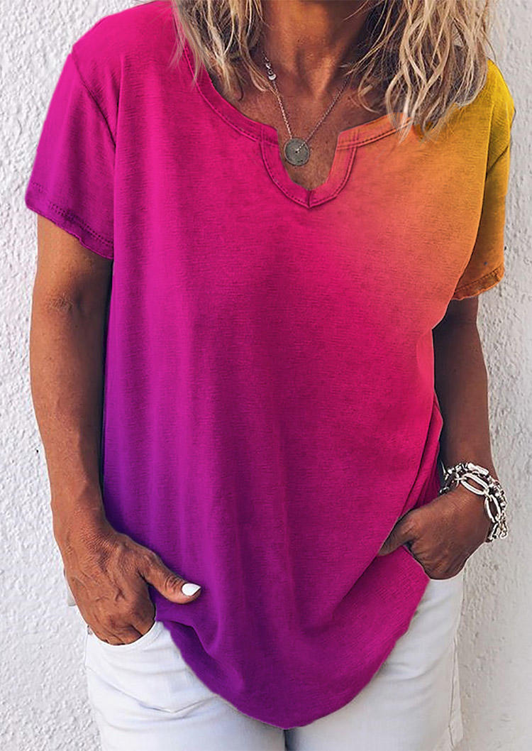 

Gradient V-Neck Loose Blouse - Purple, 503519