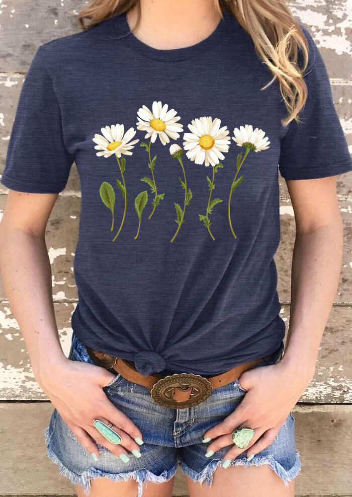 

Daisy O-Neck T-Shirt Tee - Navy Blue, 503567