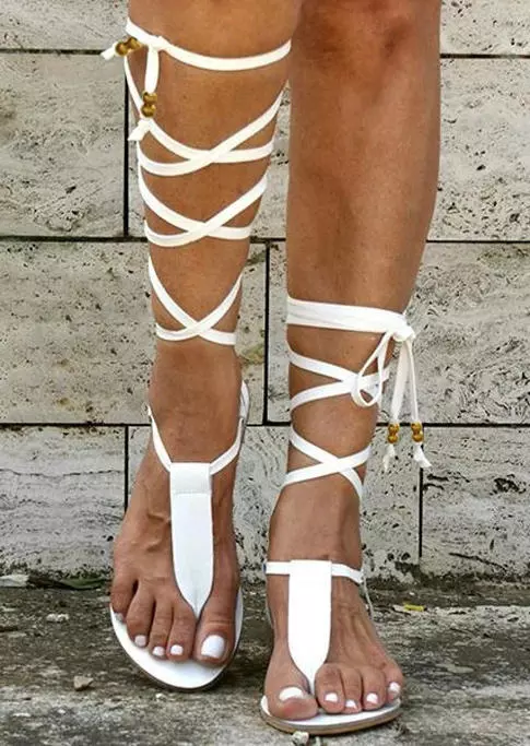 white lace flat sandals