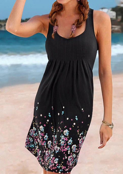 

Floral Ruffled Sleeveless Mini Dress - Black, 503051