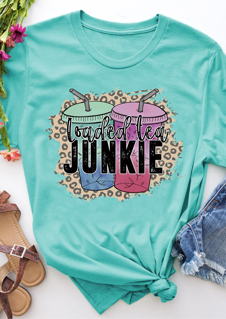 

Loaded Tea Junkie Leopard T-Shirt Tee - Cyan, 503178