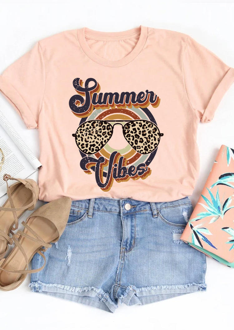 

Summer Vibes Leopard Glasses T-Shirt Tee - Flesh, 503224