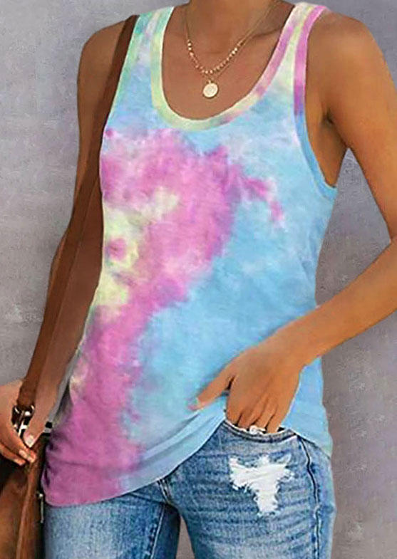 

Tie Dye O-Neck Sleeveless Tank, Multicolor, 503327