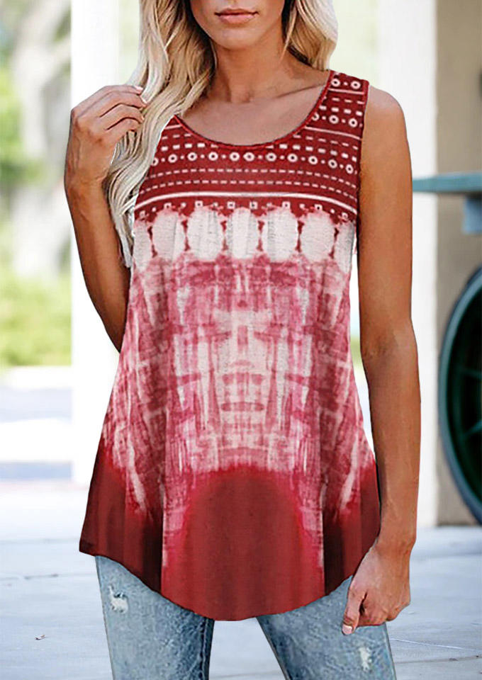 

Tie Dye O-Neck Sleeveless Tank - Red, 503594