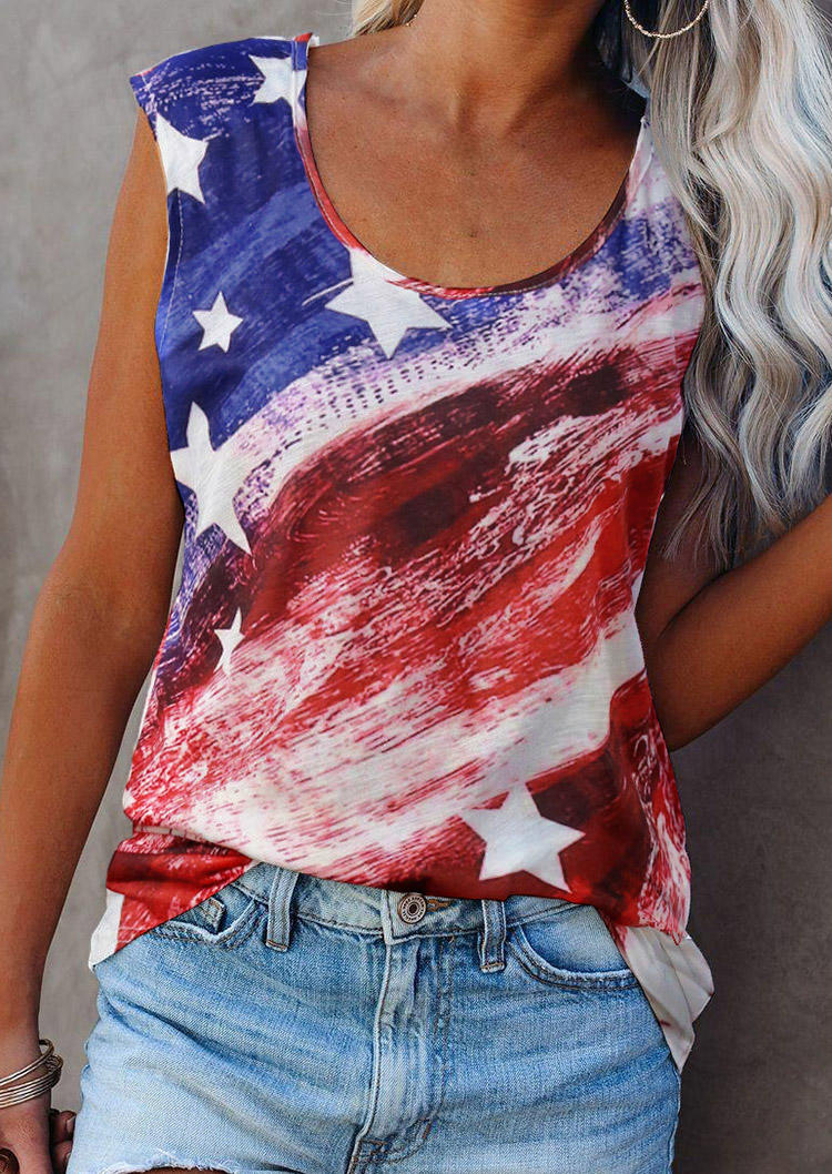 

American Flag Star O-Neck Casual Tank, Multicolor, 502035