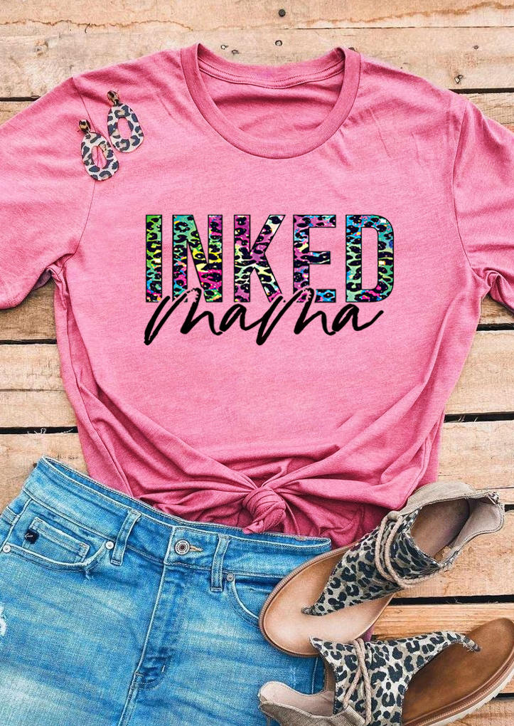 

Leopard Inked Mama T-Shirt Tee - Pink, 502758