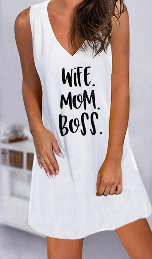 

Wife Mom Boss Casual Mini Dress - White, 502859