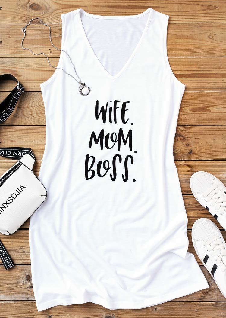 Wife Mom Boss Casual Mini Dress - White