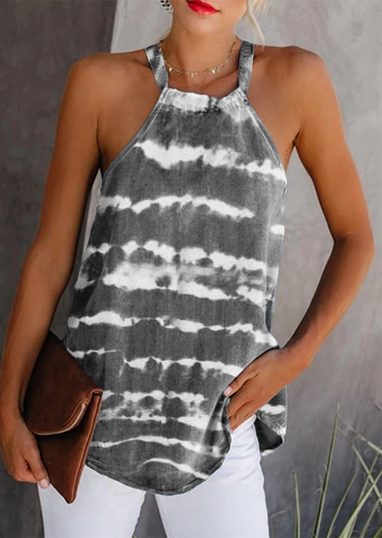 

Tie Dye Sleeveless Halter Camisole - Gray, 503231