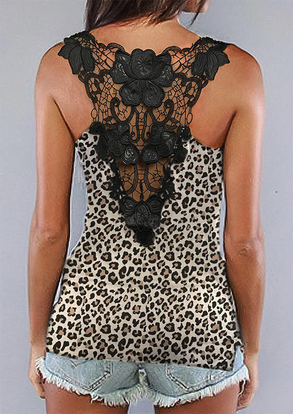 

Leopard Lace Splicing Racerback Tank, 503721